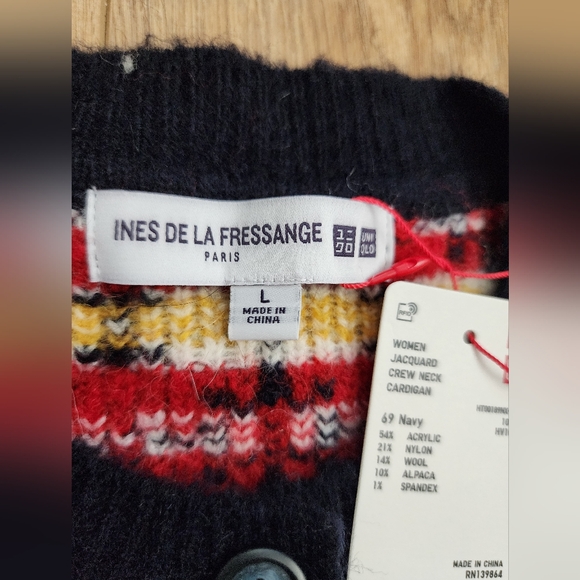 Uniqlo Ines de la Fressange Women's L Jacquard Wool Alpaca Double Knit Cardigan - Picture 5 of 9